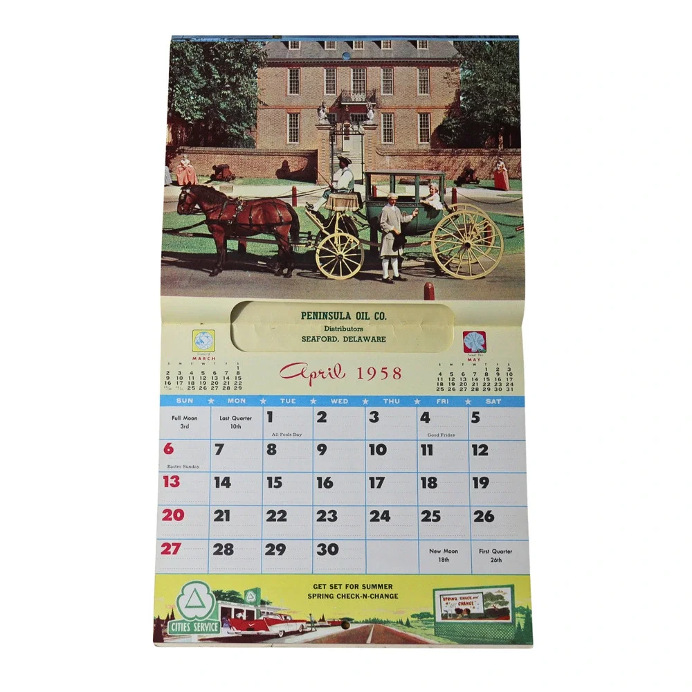 1958 Peninsula Oil Seaford Delaware Cities Service Calendar Unused Vintage